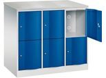 C+P Schließfachschrank Resisto, 3 Abteile, 6 Fächer, B 1148 x T 640 x H 1077 mm, Lichtgrau/Enzianblau