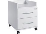 Rollcontainer, ideal für das Homeoffice, 2 Schübe mit Griffen, Ablagefach, Zentralverschluss, inkl. 2 Kippschlüssel, B 409 x T 459 x H 507 mm, weiß
