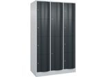 C+P Kombi-Schließfachschrank Resisto, 3 Abteile, 10 Fächer, B 1148 x T 640 x H 1950 mm, Lichtgrau/Anthrazitgrau