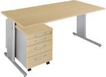 Schäfer Shop Select 2-tlg. Büromöbel-Set COMBITEC, Schreibtisch, B 1600 mm, Ahorn/weißalu + Rollcontainer 1233