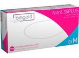 Schutzhandschuhe BINGOLD Nitril 35PLUS, Einweg, mikrotextuierte Fingerspitzen, puderfrei, Nitril, weiß, Größe M, 100 Stück