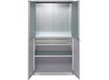 Schäfer Shop Genius Materialschrank FS, 5 OH, abschließbar, Lochrasterwände/2 Schübe/2 Fachböden, bis 450 kg, B 1055 x T 520 x H 1950 mm, weißalu/weißalu + Gratis Einsatzkastenset-24 tlg.