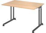 Schreibtisch Breno, manuelle Höheneinstellung, horizontaler Kabelkanal, B 1200 x T 800 x H 680-820 mm, Spanplatte & Stahl, Eiche/Graphit