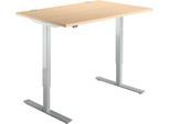 Schreibtisch Start Off, elektrisch höhenverstellbar, Rechteck, T-Fuß, B 1200 x T 800 x H 755-1255 mm, Ahorn/weißaluminium