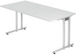 Schreibtisch JENA, C-Fuß, Rechteck, B 1600 x T 800 x H 720 mm, Gestell alusilber, lichtgrau