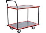 Schäfer Shop Select Etagenwagen 220SB, 2 Etagen, Stahl pulverbeschichtet, PUR-Räder, B 615 x T 880/965 x H 1000 mm, bis 370 kg, schwarz/rot