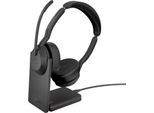 Headset Jabra Evolve2 55 link380c Stereo, mit Ladestation, Reichweite bis 30 m, bis 10 h, MS-Teams optimiert, schwarz