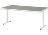 Rau Arbeitstisch Adlatus, elektrisch höhenverstellbar, 25 mm Spanplatte, Linoleumbelag, 150 kg, B 2000 x T 1000 x H 720-1120 mm, hellgrau/lichtgrau