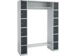 Schäfer Shop Select Schließfachgarderobe, mit Hutablage & Kleiderstange, 2 x 6 Fächer, B 1735 x T 500 x H 1950 mm, weißalu/anthrazitgrau