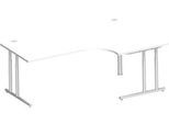 Schäfer Shop Select Winkelschreibtisch COMBITEC, 90° Winkel rechts, C-Fuß, B 2000 x T 1200/800 x H 677-817 mm, weiß/weißalu