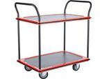 Schäfer Shop Select Etagenwagen 120L, 2 Etagen, Stahl pulverbeschichtet, PUR-Räder, B 485 x T 710/775 x H 1000 mm, bis 220 kg, schwarz/rot