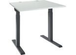 Schäfer Shop Select Schreibtisch ERGO-T 2.0, Quadrat, T-Fuß, B 800 x T 800 x H 675-895 mm, lichtgrau/anthrazit