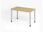 Home Office Tisch, Rechteck, 4-Fuß Rundrohr, B 1200 x T 672 x H 685-810 mm, Wildeiche/silber