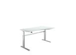 Schreibtisch Standard, elektrisch höhenverstellbar, Freiform, Ansatz rechts, C-Fuß, B 1800 x T 1000/800 x H 725-1185 mm, lichtgrau/weißalu