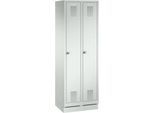 Garderobenspind Evolo S 3000, mit Sockel, 2 Abteile, Zylinderschloss, lichtgrau RAL 7035/lichtgrau RAL 7035