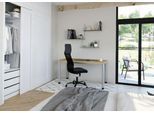 Home Office Tisch, Rechteck, 4-Fuß Rundrohr, B 1400 x T 672 x H 685-810 mm, Wildeiche/silber