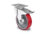 CASCOO Lenkrolle N2U6, mit Totalfeststeller, Rad-ø 160 mm x B 40 mm, Polyamid-Felge, Polyurethan-Lauffläche, rot, Rollenlager, bis 300 kg