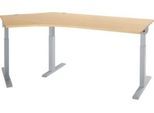 Schäfer Shop Select Winkelschreibtisch ERGO-T 2.0, 135° Winkel, Ansatz links, T-Fuß, B 2165 x T 800 x H 675-895 mm, Ahorn/weißalu