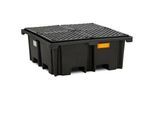 PE-Auffangwanne CEMO 400/4, mit 4 PE-Gitterrosten, B 1290 x T 1290 x H 500 mm, 400 l, für 4 x 200 l Fässer, bis 1200 kg