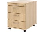 Rollcontainer 1233 Breno, 3 Schübe & 1 Utensilienauszug, abschließbar, B 428 x T 580 x H 590 mm, Eiche-Dekor