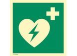 moedel Hinweisschild „Automatischer externer Defibrillator AED“, EN ISO 7010, Leuchtklasse C, 160 mcd/m², bis 20 m, L 200 x B 200 mm, Folie, grün