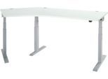 Schäfer Shop Select Winkelschreibtisch ERGO-T 2.0, elektrisch höhenverstellbar, 135° Winkel links, T-Fuß, B 2185 mm, lichtgrau/weißalu