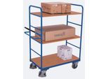 Etagenwagen, Stahl/MDF-Platte, Enzianblau/Buche-Dekor, 3 Etagen, 1000 x 600 mm, mit Totmannbremse, bis 500 kg