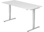 Schreibtisch ULM, elektrisch höhenverstellbar, Rechteck, T-Fuß, B 1800 x T 800 x H 720-1190 mm, weiß/alusilber + Kabelwanne