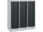 C+P Schließfachschrank Resisto, 3 Abteile, 9 Fächer, B 1148 x T 540 x H 1255 mm, Lichtgrau/Anthrazitgrau
