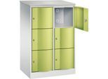 C+P Schließfachschrank Resisto, 2 Abteile, 6 Fächer, B 772 x T 540 x H 1255 mm, Lichtgrau/Clowngrün