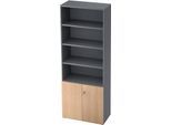 Regalschrank TOPAS LINE, 4 OH Regal/2 OH Türen, graphit/Eiche