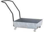 Auffangwanne ASECOS, Stahl, fahrbar, 60 l Auffangvolumen, B 635 x T 810 x H 980 mm, verzinkt