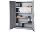 Büroschrank, 5 OH, abschließbar, mit aufliegenden Türen, B 1200 mm, Weißalu
