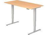 Schreibtisch ULM, elektrisch höhenverstellbar, Rechteck, T-Fuß, B 1600 x T 800 x H 625-1275 mm, Buche/weißalu + Memoryschalter