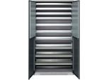 Schäfer Shop Genius Magazinschrank FS, 5 OH, abschließbar, 10 Fachböden, 2 Lochrasterplatten, bis 450 kg, B 1055 x T 520 x H 1950 mm, weißalu/anthrazitgrau