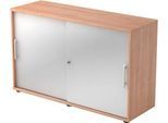 Schiebetürenschrank JENA, 2 OH, Front silber, B 1200 x T 400 x H 748 mm, Nussbaum-Dekor