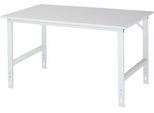 Rau ESD-Arbeitstisch Tom, manuell höhenverstellbar, 28 mm Spanplatte mit Melaminbelag, bis 500 kg, B 1500 x T 1000 x H 760-1080 mm, lichtgrau