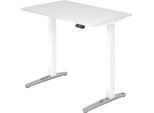 Schreibtisch TOPAS LINE, elektrisch höhenverstellbar, C-Fuß, B 1200 x T 800 x H 650-1300 mm, weiß/weißaluminium + Memoryschalter, Kabelkanal