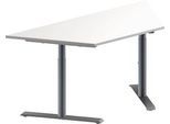 Schäfer Shop Genius Konferenztisch MODENA FLEX, Trapez, T-Fuß Rundrohr, B 1600 x T 800 x H 650-850 mm, weiß/weißaluminium RAL 9006