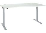 Schäfer Shop Select Schreibtisch ERGO-T 2.0, elektrisch höhenverstellbar, Freiform Ansatz rechts, T-Fuß, B 1800 x H 715-1205 mm, lichtgrau/weißalu