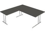 Schreibtisch Toledo, mit Anbautisch, höhenverstellbar, C-Fuß, B 2000 x T 1000 mm, anthrazit