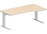Schäfer Shop Pure Schreibtisch PLANOVA BASIC, Freiform, Ansatz rechts, C-Fuß, B 1800 x T 1000/800 x H 717 mm, Ahorn/weiß + Kabelkanal