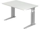 Schreibtisch TARVIS, C-Fuß, Rechteck, B 1200 mm, Gestell silber, höhenverstellbar, lichtgrau
