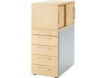 Schäfer Shop Genius Standcontainer mit Aufsatzschrank inkl. Schiebetür, komplett abschließbar, eckiger Griff, ahorn