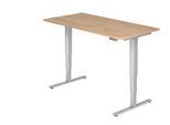 Schreibtisch ULM, elektrisch höhenverstellbar, Rechteck, T-Fuß, B 1600 x T 800 x H 625-1275 mm, Nussbaum/weißalu + Memoryschalter