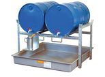 Fassregal Typ 800 Variante 1 CEMO, mit Fassauflage und Auffangwanne, für 2 x 200-L-Fässer, B 1410 x H 840 x T 1280 mm