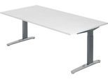 Schreibtisch TOPAS LINE, manuell höheneinstellbar, B 2000 mm, weiß/graphit/alu poliert