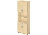 Schäfer Shop Select Kombischrank LOGIN, oben und unten 2 Ordnerhöhen mit Tür, Mitte Regal, B 800 x T 420 x H 2240 mm, Ahorn Dekor/Ahorn Dekor