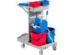 Reinigungswagen Poly II, 2 x 4 L Eimer, 2 x 15 L Eimer, Mopppresse u. Stielhalterung