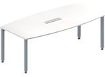 Schäfer Shop Genius Konferenztisch MODENA FLEX, 6-fach Tischanschlussfeld, Boot, 4-Fuß Quadratrohr, B 2000 x H 720-840 mm, weiß/weißaluminium